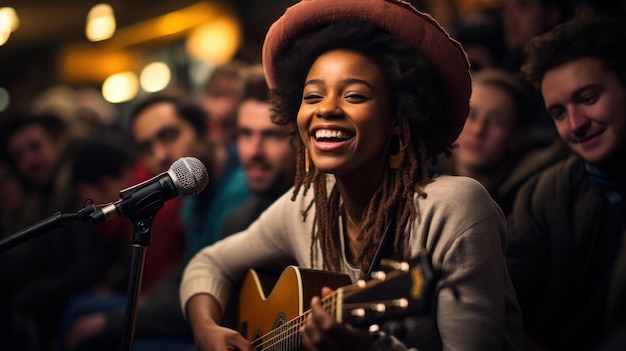 Un cantante che canta in un bar sotterraneo