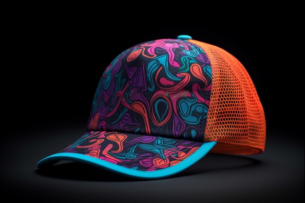 Un cappello da camionista al neon con un motivo a graffiti