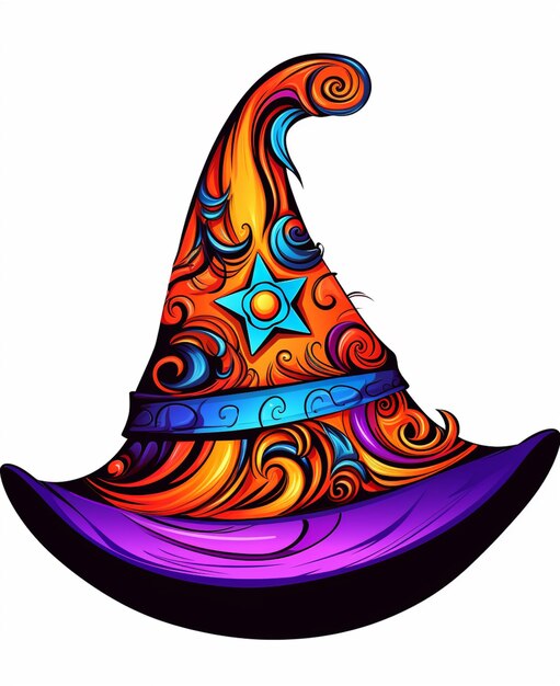 un cappello da strega colorato con disegni swirly su di esso ai generativa