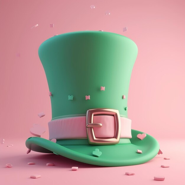 Un cappello leprechaun con una fibbia elemento d'amore colori pastello morbido icona 3D argilla re