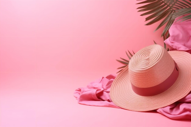 Un cappello rosa con una palma sul lato sinistro.