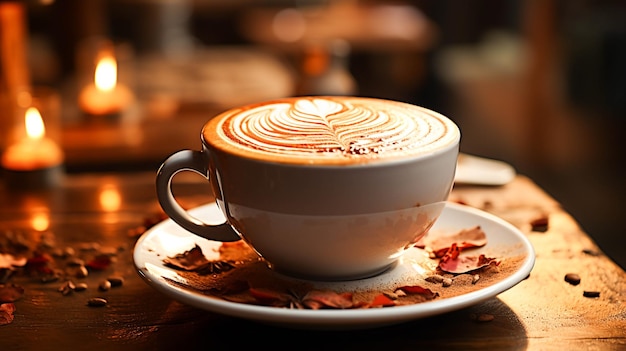Un cappuccino schiumoso su un tavolo di legno una delizia per gli amanti del caffè