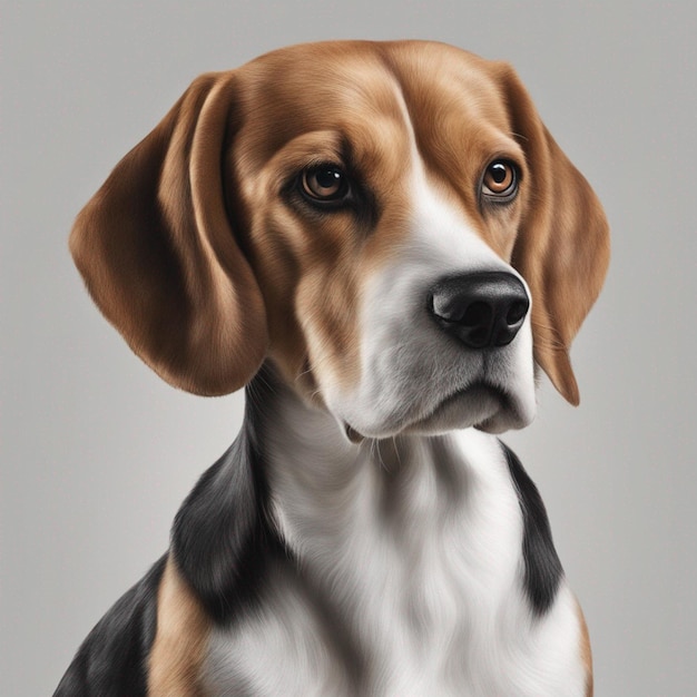 Un carino cane beagle con uno sfondo grigio pulito