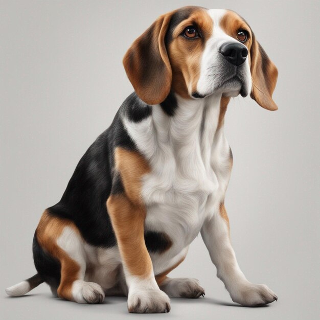 Un carino cane beagle con uno sfondo grigio pulito