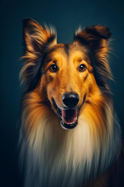 Un carino cane della razza collie dai capelli lunghi sta posando