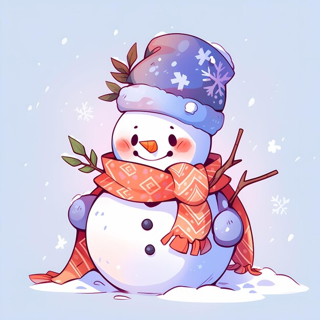 Un carino dipinto natalizio di un pupazzo di neve.