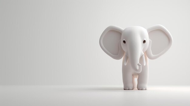 Un carino e adorabile rendering 3D di un cucciolo di elefante Ha grandi orecchie e un lungo tronco e il suo corpo è coperto da una morbida pelliccia bianca