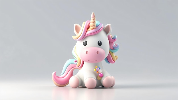 Un carino e colorato rendering 3D di un unicorno