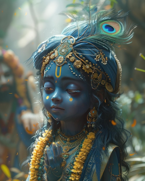 un carino piccolo Krishna con la faccia sconvolta