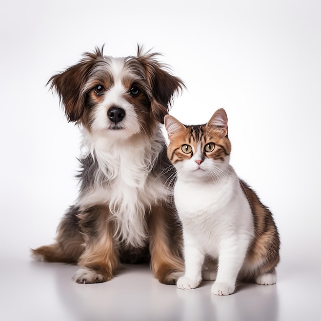 Un carino ritratto di un cane e un gatto.