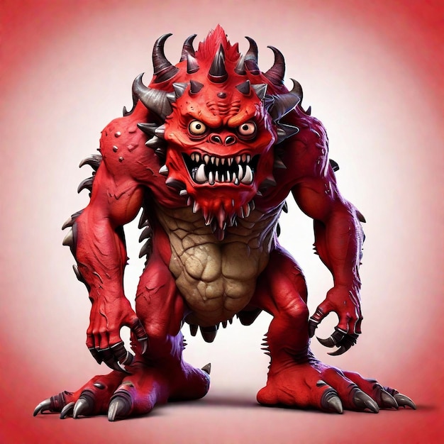 Un carino rosso 3D di mostro isolato su uno sfondo colorato