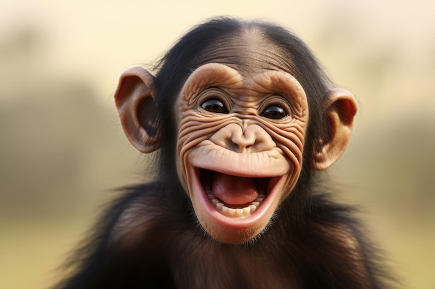 Un carino scimpanzé con un grande sorriso felice da vicino