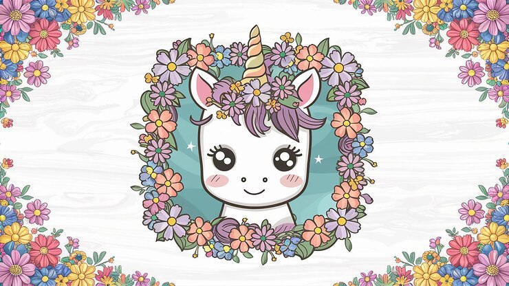 Foto un carino unicorno con una ghirlanda di fiori