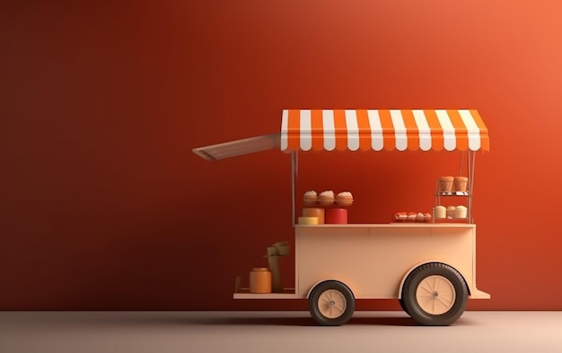 Un carrello di cibo con un tendone arancione con su scritto "gelato".