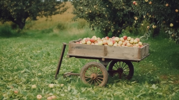 Un carretto pieno di mele in giardino Illustration AI GenerativexA