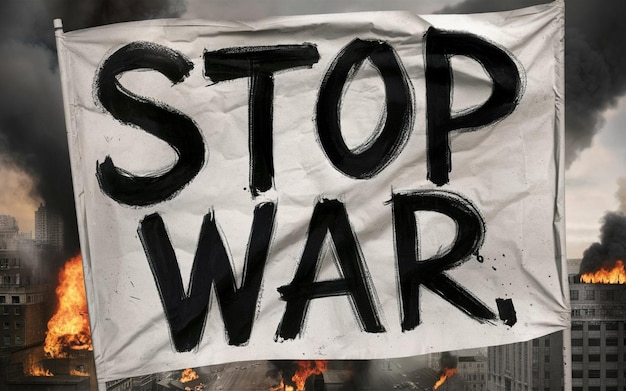 Un cartello che dice " Smettete la guerra " su di esso