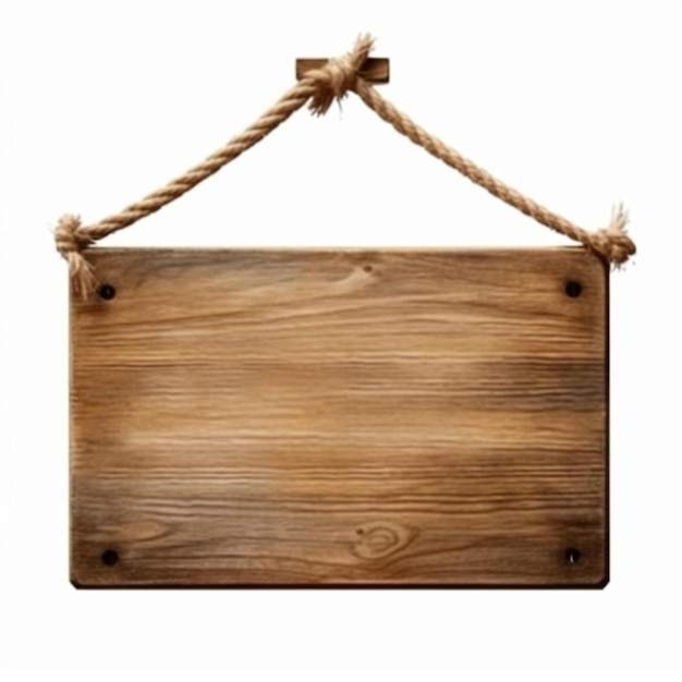 Un cartello di legno appeso a una corda che dice "legno".