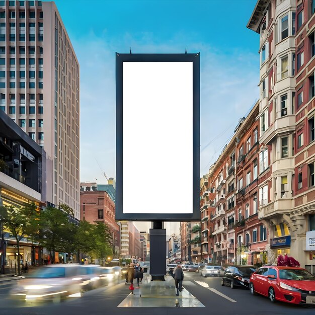 Un cartellone pubblicitario vuoto verticale in una strada della città