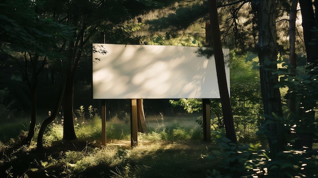 Un cartellone vuoto in piedi nella foresta