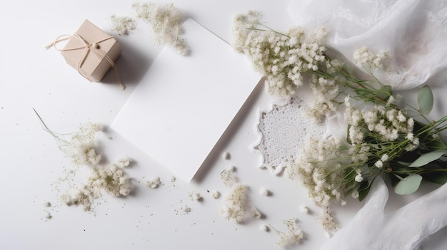 Un cartoncino bianco con fiori e una nota sopra