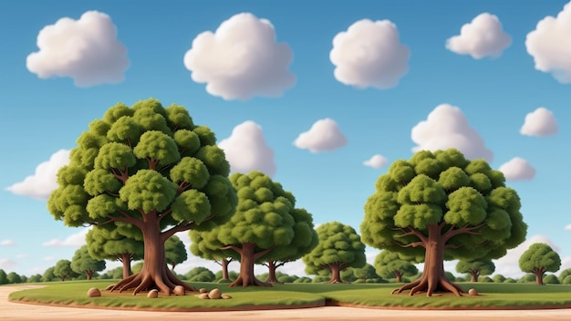 Un cartone animato alberi ed erba