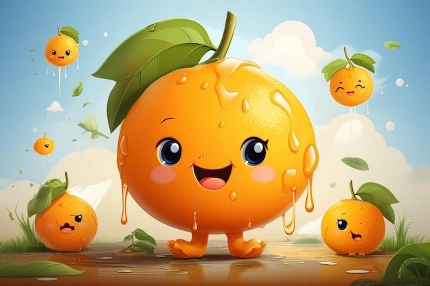 Un cartone animato arancione con una faccina che dice "happy orange".