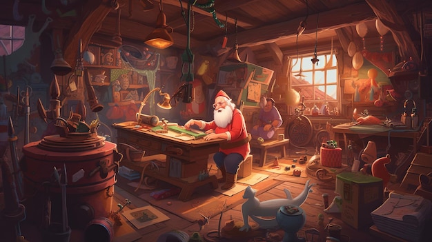 Un cartone animato del personaggio di un film con una cartolina di Natale sullo sfondo