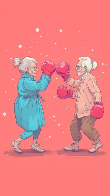 Un cartone animato di due persone anziane che boxano