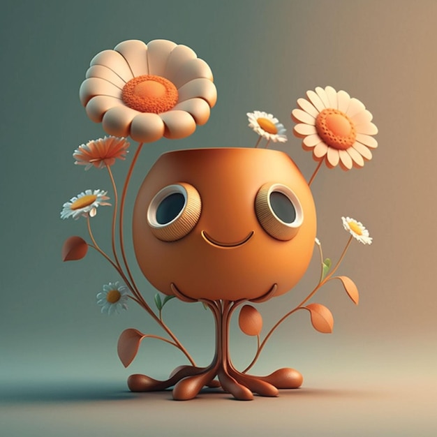 Un cartone animato di un albero con fiori su di esso