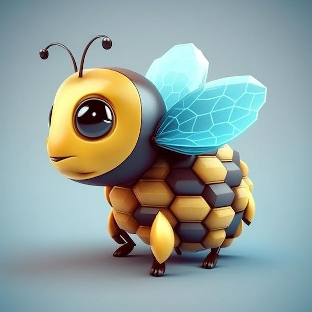 Un cartone animato di un'ape con un corpo blu e giallo.