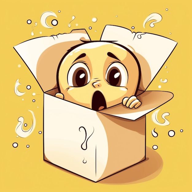 un cartone animato di un bambino che esce da una scatola di regali