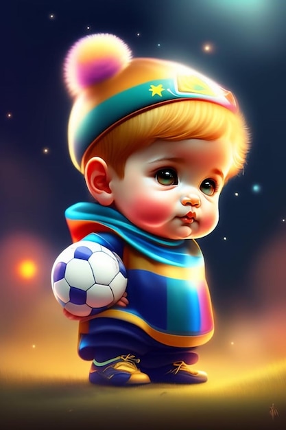 Un cartone animato di un bambino con un pallone da calcio