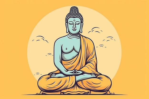 Un cartone animato di un buddha seduto in cerchio.
