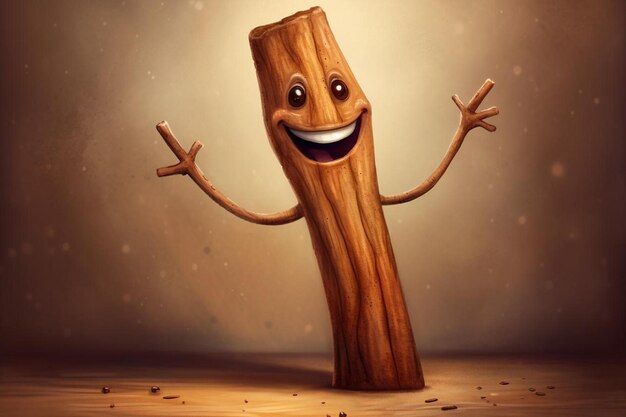un cartone animato di un ceppo d'albero con un sorriso sopra