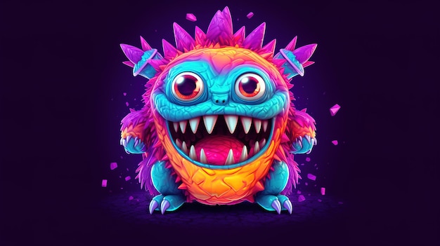 Un cartone animato di un drago con una testa color arcobaleno e un grande sorriso sul volto.