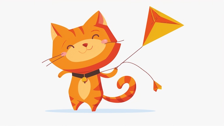 Foto un cartone animato di un gatto con un aquilone che dice gatto con l'arco
