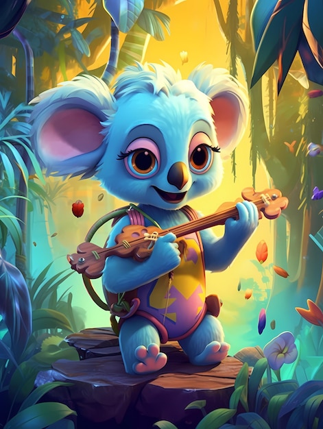 Un cartone animato di un koala che suona un violino.