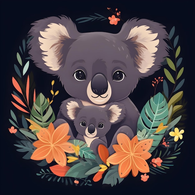 Un cartone animato di un koala e il suo bambino