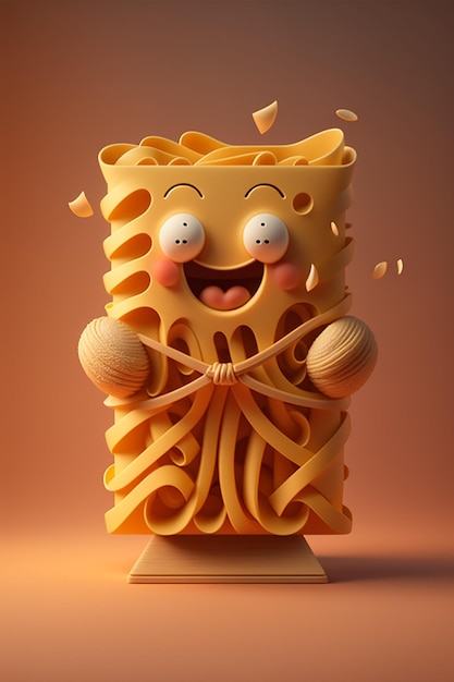 Un cartone animato di un personaggio di pasta con una faccia sorridente e una faccia sorridente.