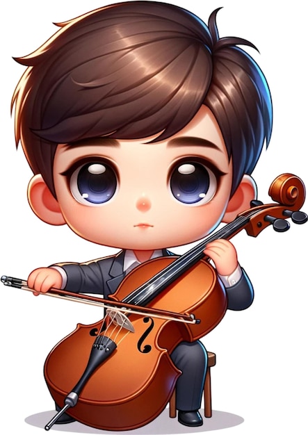 un cartone animato di un ragazzo che suona il violoncello