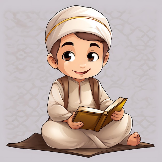 un cartone animato di un ragazzo musulmano che legge