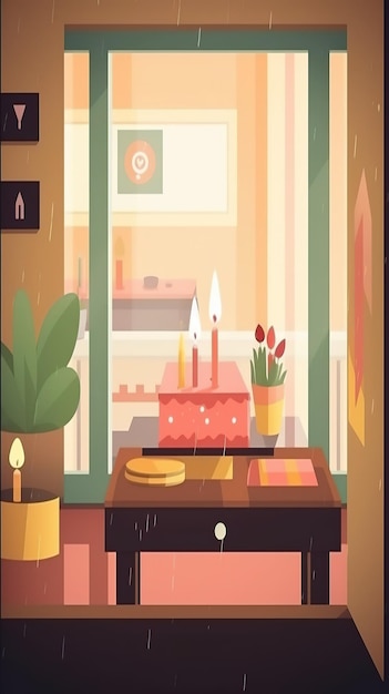 Un cartone animato di un tavolo con le candele