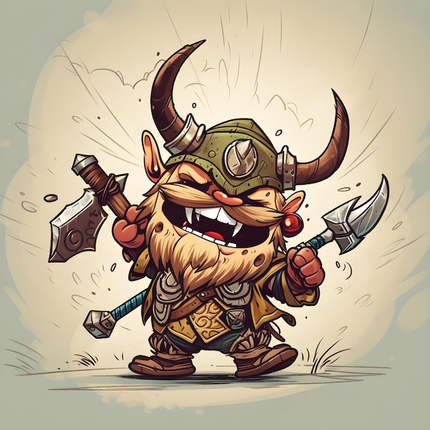 Un cartone animato di un troll con una grande ascia in mano.
