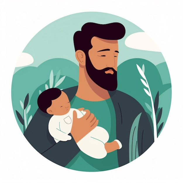 Un cartone animato di un uomo che tiene in braccio un bambino