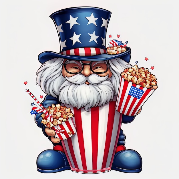 Un cartone animato di un uomo con un secchio di popcorn.