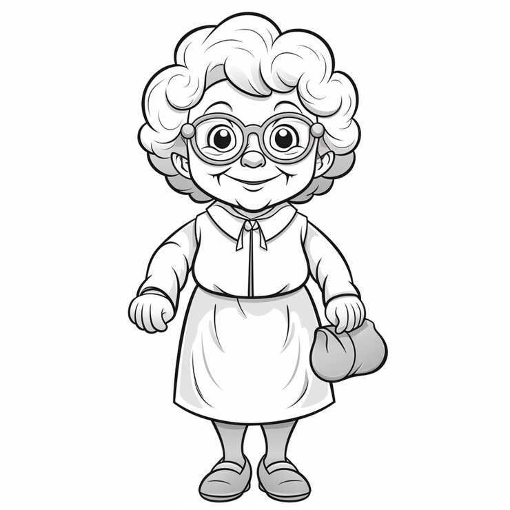 Foto un cartone animato di una donna anziana con gli occhiali e una borsa generativa ai
