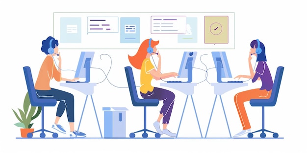 un cartone animato di una donna che lavora al computer con una donna sulla schiena