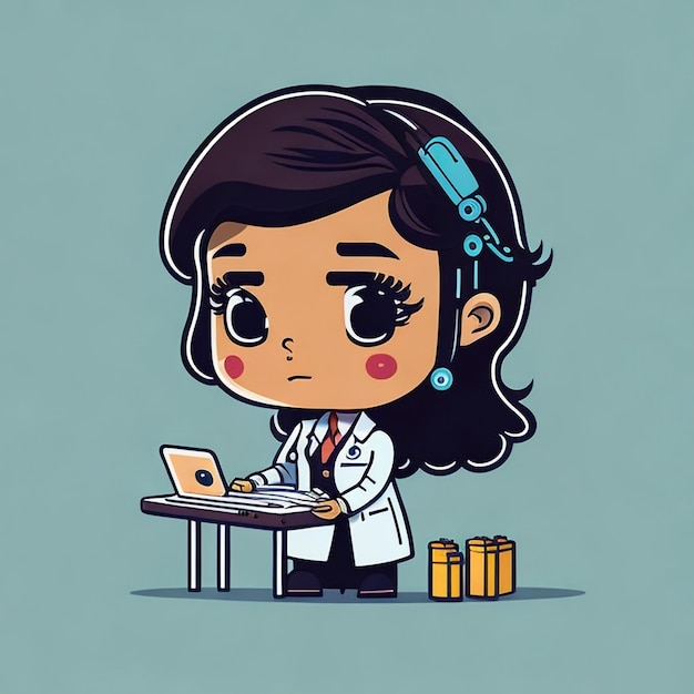 Un cartone animato di una donna con un laptop in grembo.