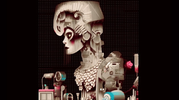 Un cartone animato di una donna con una testa di legno e un robot con la scritta "robot" sopra.