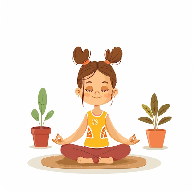 un cartone animato di una ragazza che fa yoga nella posizione del loto